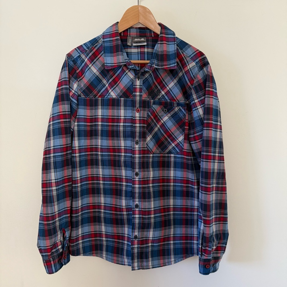 Jack Wolfskin blue/red plaid shirt, men’s size M